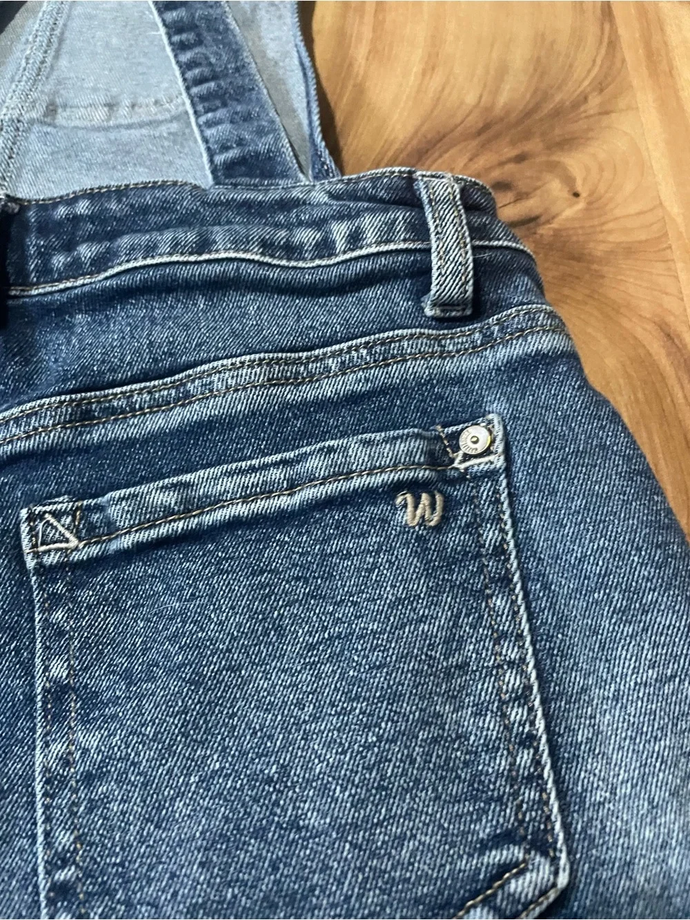 WallFlower Juniors Criss Cross Back Denim Overall Shorts Medium Blue Sz S